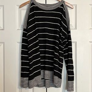 LOFT black white stripe cold shoulder sweater